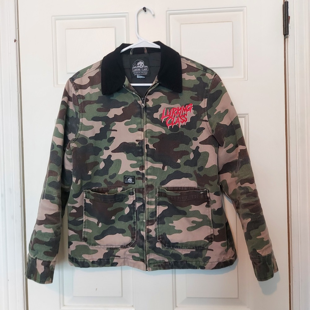 Lurking Class Sketchy Tank Camo Work Jacket Corduroy Collar Skull Graphic Small